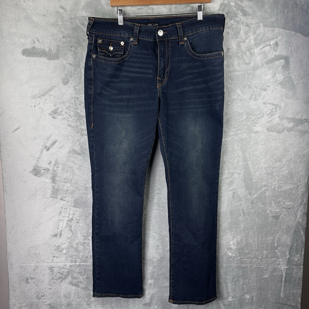 True Religion Ricky Jeans Mens 36x30 Relaxed Straight Dark Wash Flap Pocket